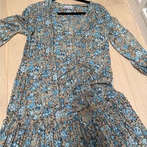 Sea Lustre Tan Floral Midi Dress with Blue Print (Ditsy)